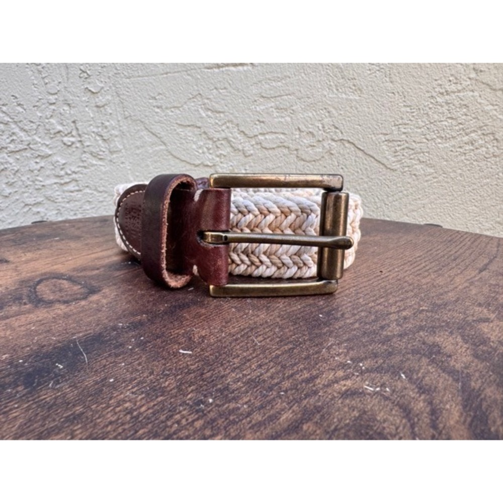 Fossil Mens Braided Tan Woven Leather Belt Nautical Preppy Heritage Classic